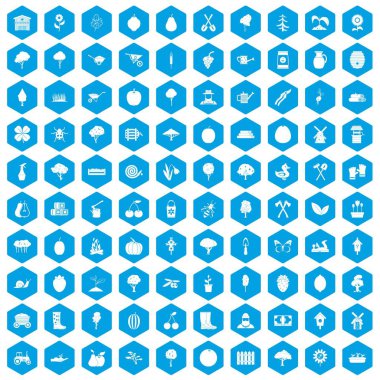 100 tarım simgeleri mavi ayarla