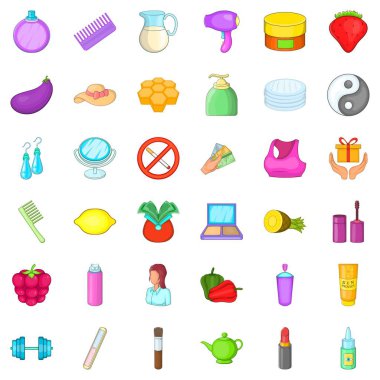 Kadın kozmetik Icons set, karikatür tarzı