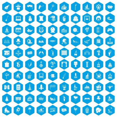 100 eğlence simgeleri mavi ayarla