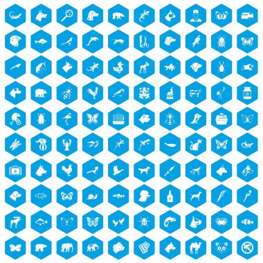 100 hayvanlar simgeleri mavi ayarla