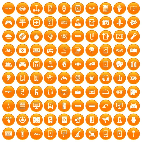 100 gadget icons set orange — Stock Vector