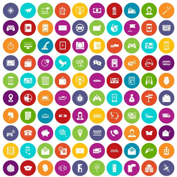 100 telephone icons set color — Stock Vector