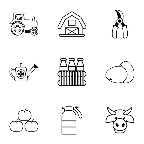 Conjunto de iconos de equipo de granjero, estilo de esquema — Vector de stock