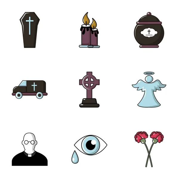 Funeral symbols icons set, flat style — Stock Vector