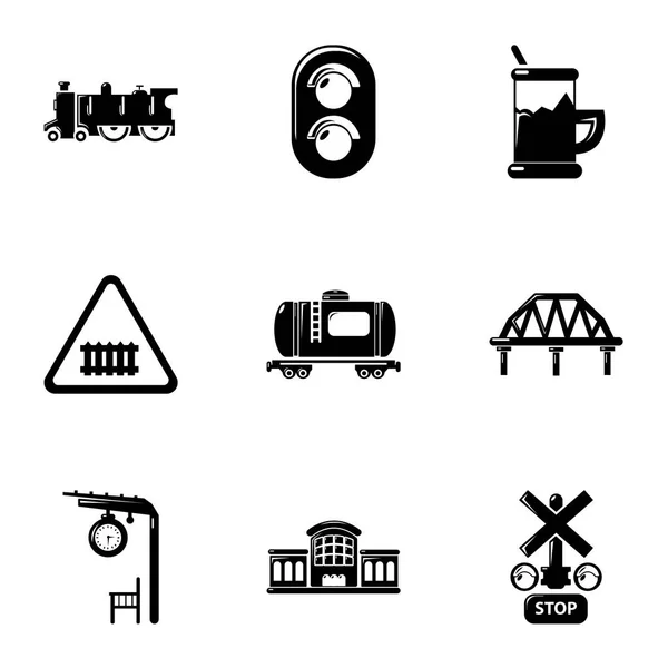 Spoorweg iconen set, eenvoudige stijl — Stockvector