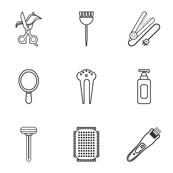 Conjunto de iconos de peluquería, estilo de contorno — Vector de stock