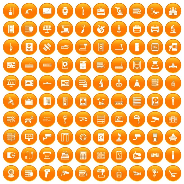 100 Hardware-Symbole orange gesetzt — Stockvektor