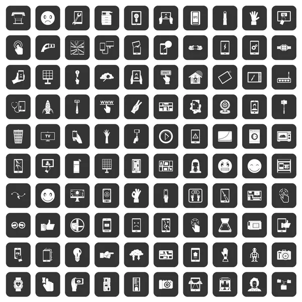 100 icônes écran tactile noir — Image vectorielle