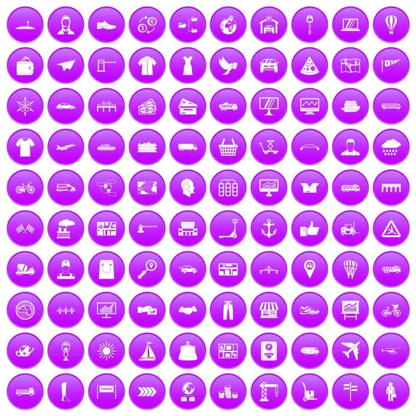 100 logistic and delivery icons set purple — Stock Vector