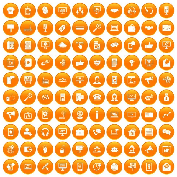 100 icônes du service d'assistance orange — Image vectorielle