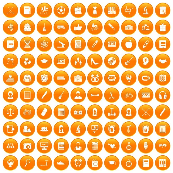 100 ícones oi-escola definir laranja — Vetor de Stock