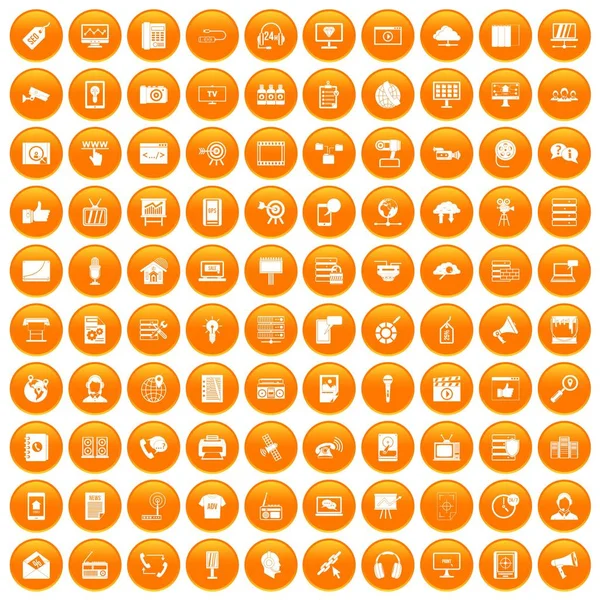 100 informacje technologii ikony zestaw orange — Wektor stockowy
