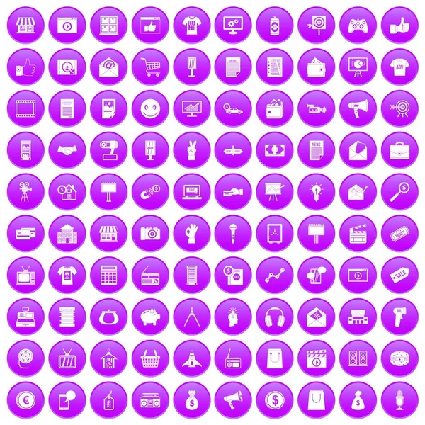 100 icônes marketing ensemble violet — Image vectorielle