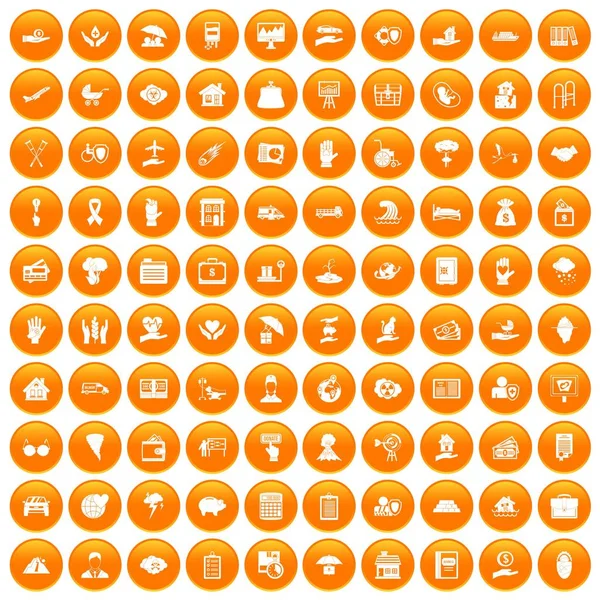 100 ubezpieczenia ikony zestaw orange — Wektor stockowy