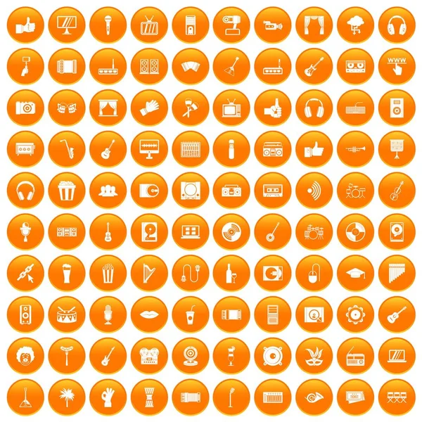 100 ícones de karaoke conjunto laranja — Vetor de Stock
