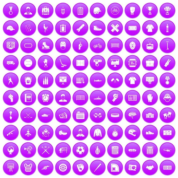 100 hommes équipe icônes ensemble violet — Image vectorielle