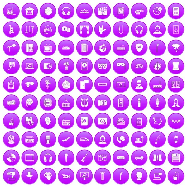 100 icônes de microphone ensemble violet — Image vectorielle