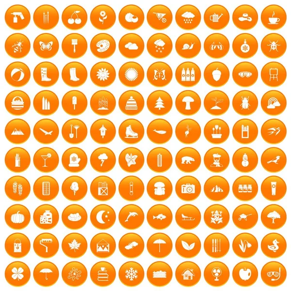 100 iconos de paisaje naranja — Archivo Imágenes Vectoriales