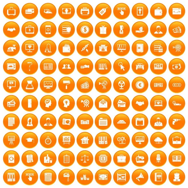 100 ícones de empréstimo conjunto laranja — Vetor de Stock