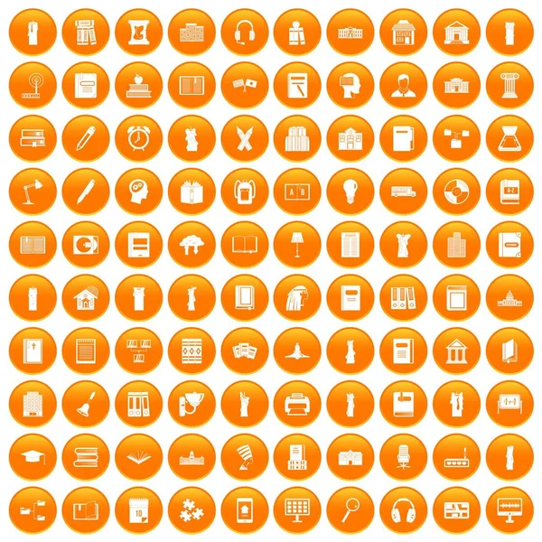 100 icone libreria set arancione — Vettoriale Stock