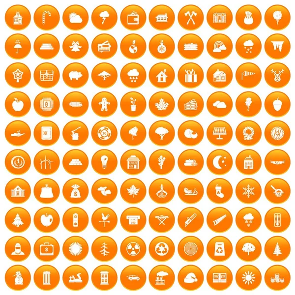 100 ícones de lenhador conjunto laranja — Vetor de Stock