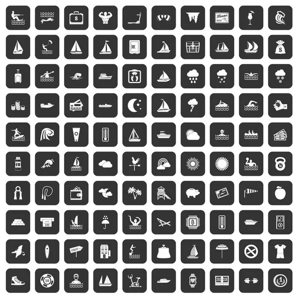 Siyah 100 su spor Icons set — Stok Vektör