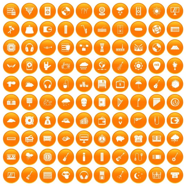100 muzyka Festiwal ikony zestaw orange — Wektor stockowy