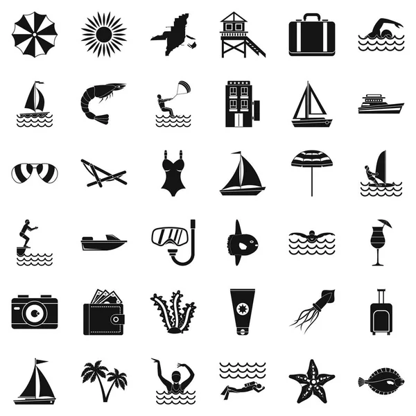 Conjunto de iconos de descanso de verano, estilo simple — Archivo Imágenes Vectoriales