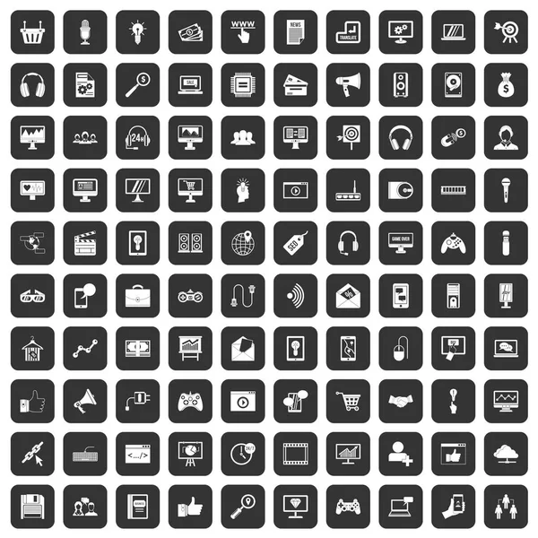 100 web en mobiele iconen set zwart — Stockvector