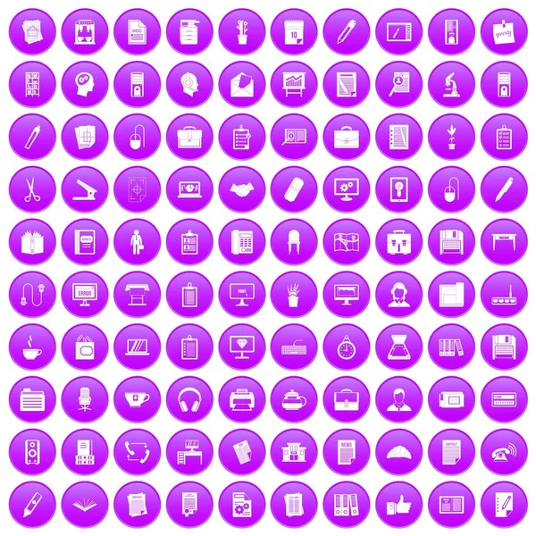 100 icônes de bureau ensemble violet — Image vectorielle