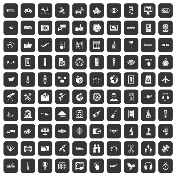 Siyah 100 kablosuz teknoloji Icons set — Stok Vektör