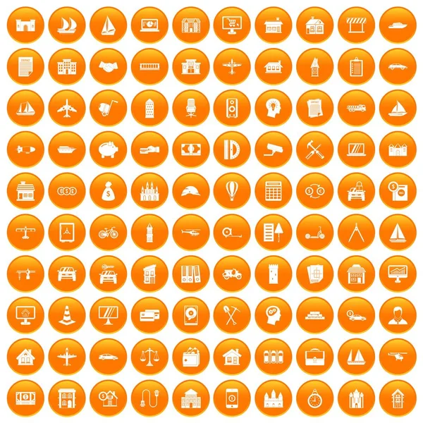 100 iconos de propiedad privada naranja — Archivo Imágenes Vectoriales