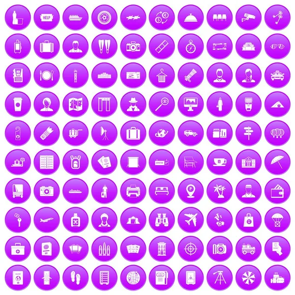100 icônes passeport violet — Image vectorielle