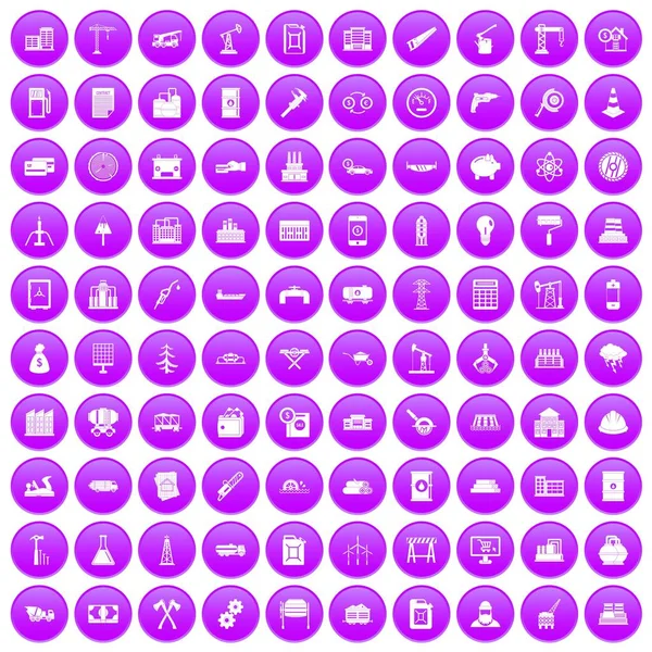 100 icônes végétales ensemble violet — Image vectorielle