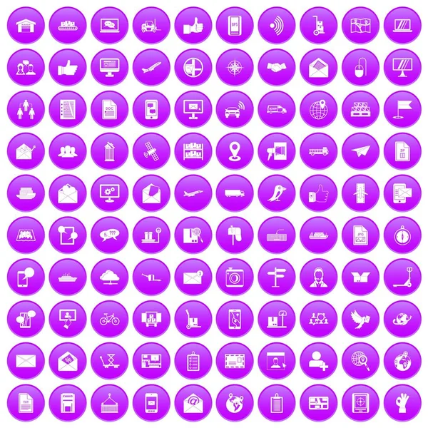 100 post et mail icônes ensemble violet — Image vectorielle