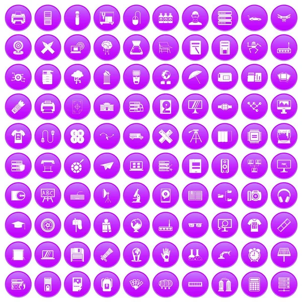 100 printer icons set purple — Stock Vector