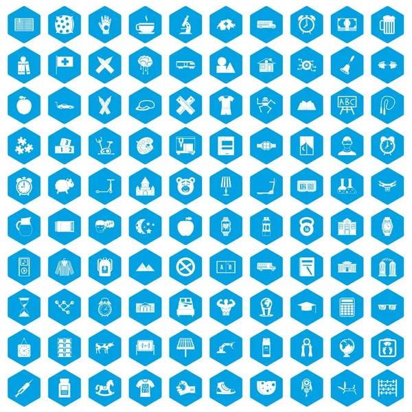100 iconos de reloj despertador azul — Vector de stock