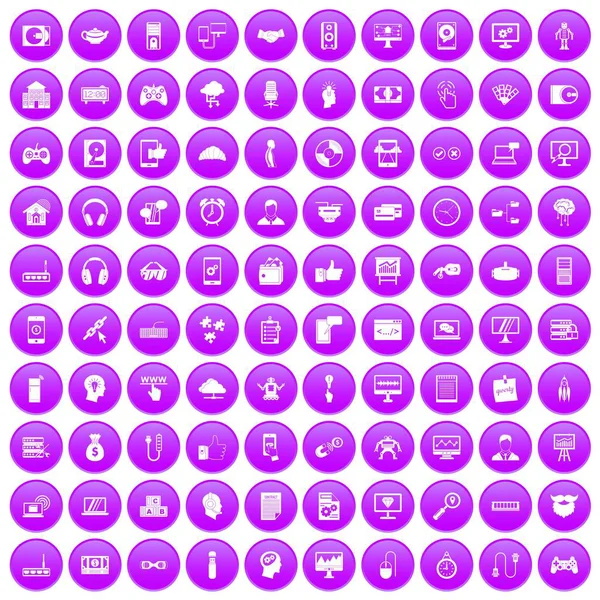 100 Programmiersymbole lila gesetzt — Stockvektor