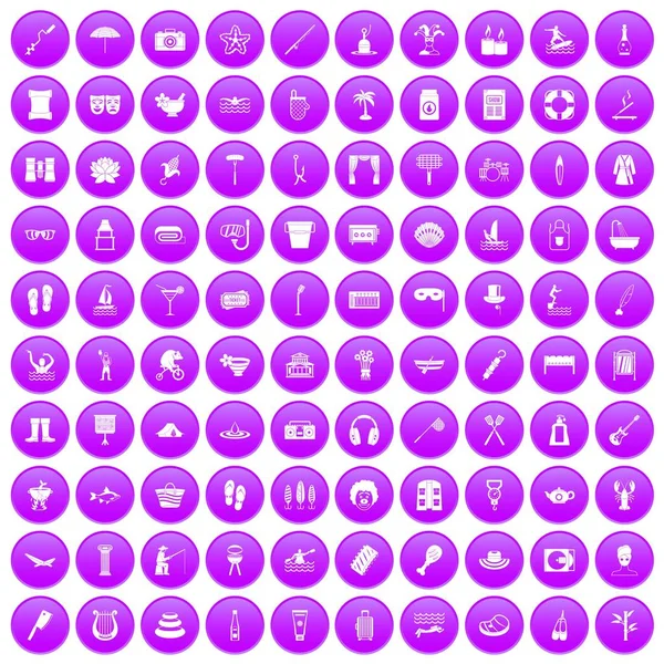 100 iconos de recreación conjunto púrpura — Vector de stock