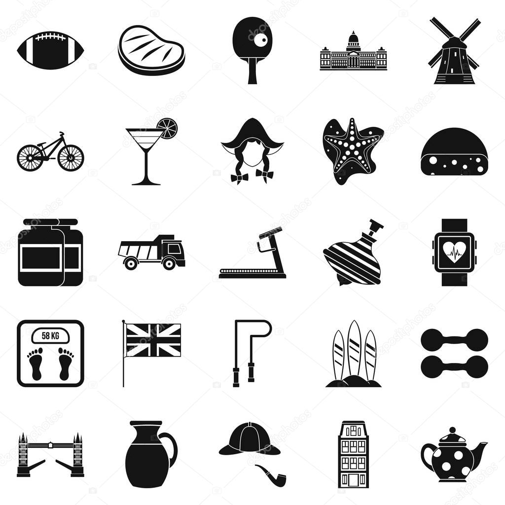 English sports icons set, simple style
