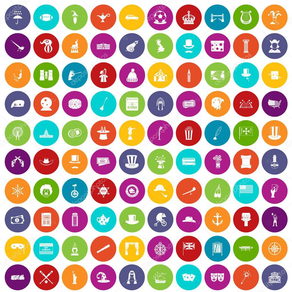 100 top hat icons set color