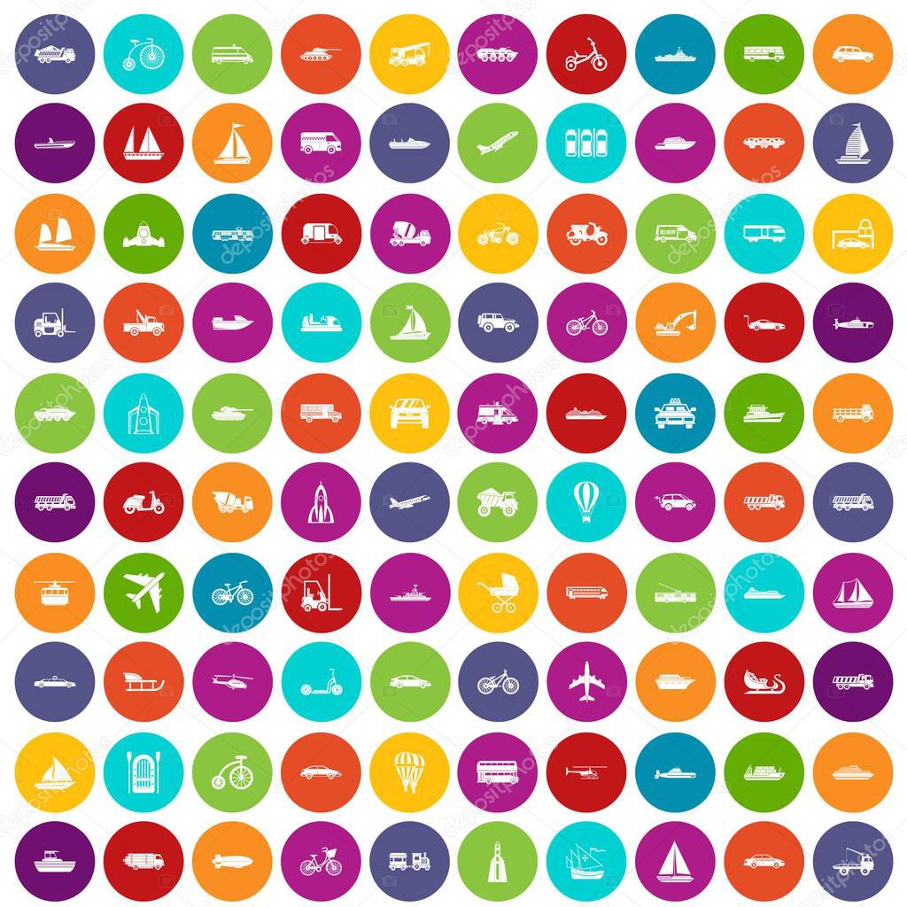 100 transportation icons set color