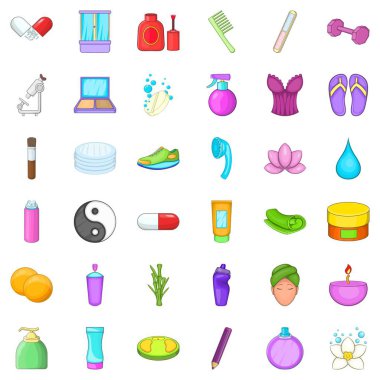 Kuaförlük aracı Icons set, karikatür tarzı