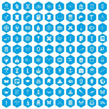 100 Arkeoloji simgeleri mavi ayarla