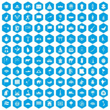 100 Asya simgeleri mavi ayarla