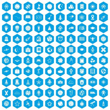 100 astronomi simgeleri mavi ayarla