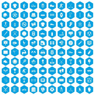 100 sporcu simgeleri mavi ayarla