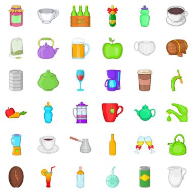 Yiyecek ve içecek Icons set, karikatür tarzı