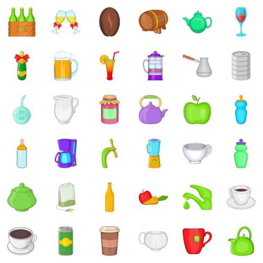 Meyve ve içecek Icons set, karikatür tarzı