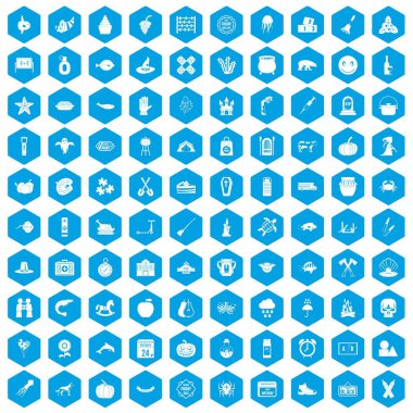 100 sonbahar tatil simgeleri mavi ayarla